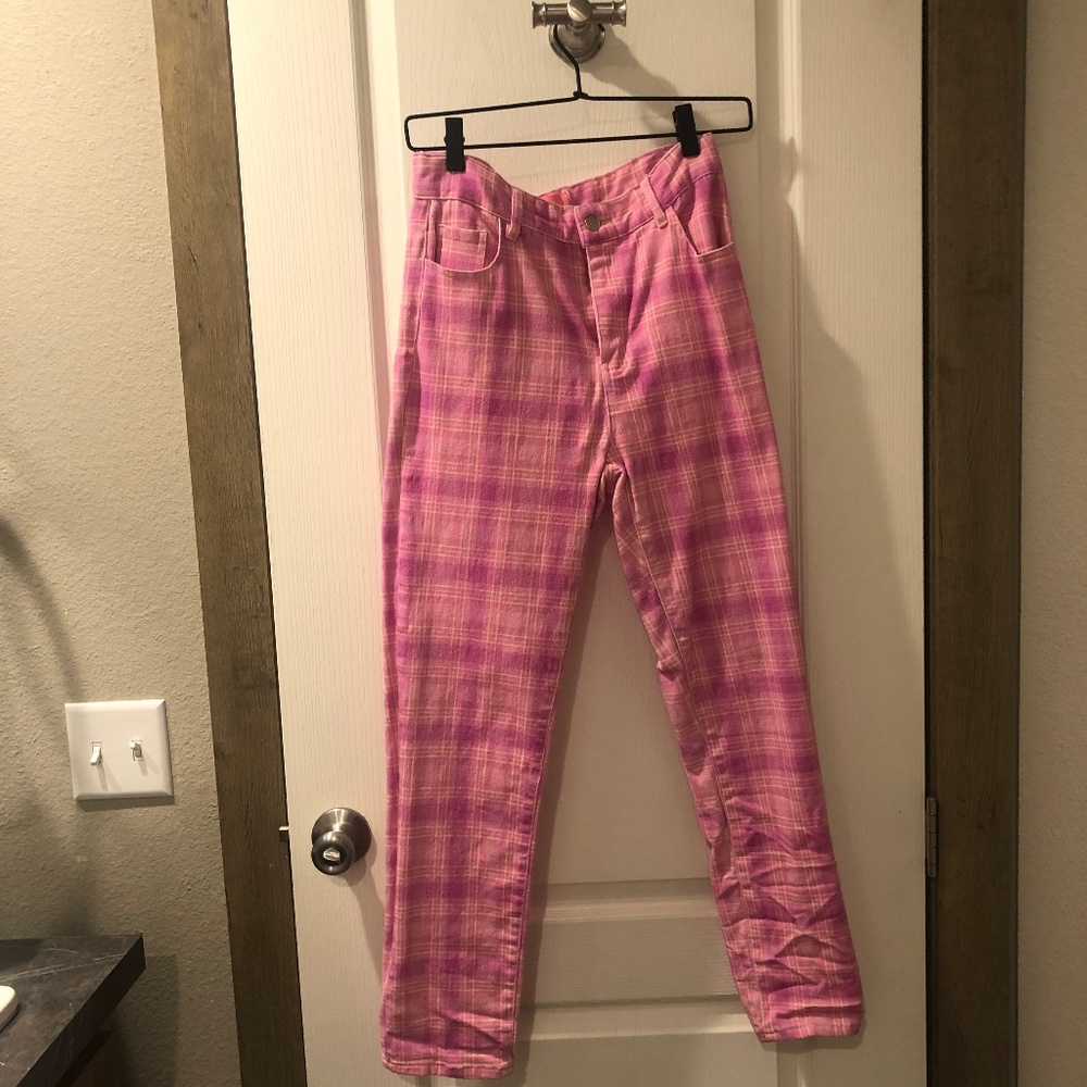 Pink tartan pants